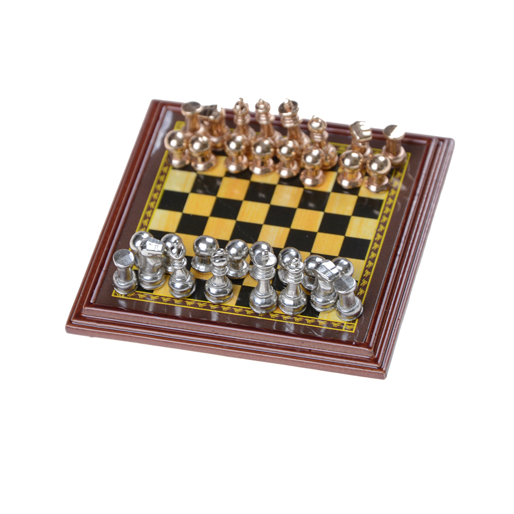 Dollhouse Miniature 1:12 Toy A Set Of Metal Chess Set Girls Gift YB Sb OR9683