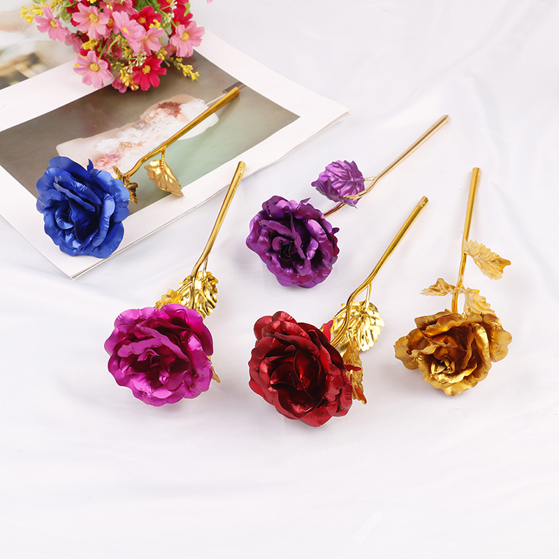 24k gold plated golden rose flowers anniversary valentine's day lovers' gift;k; - Picture 4 of 17