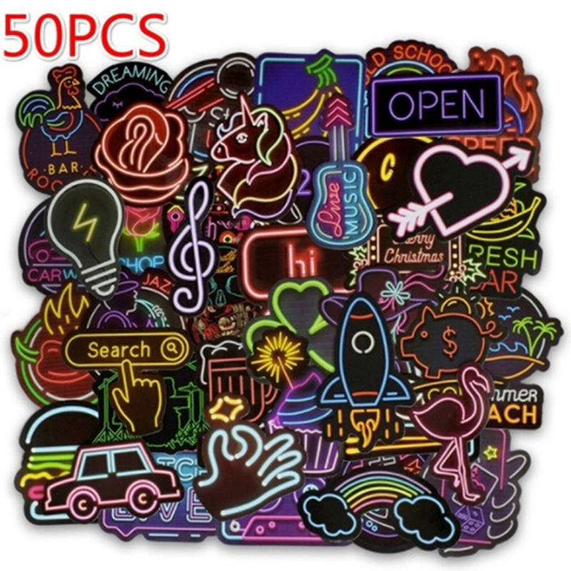 50Pcs neon light style cute stickers for suitcase laptop guitar cool doodlYXi1 - Picture 1 of 6