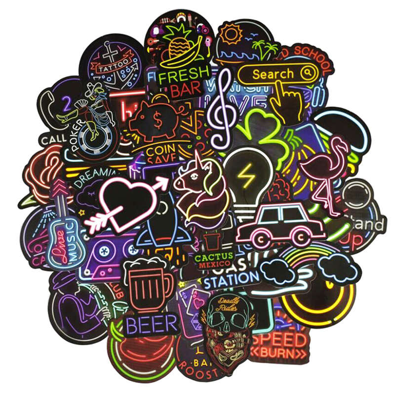 50Pcs neon light style cute stickers for suitcase laptop guitar cool doodlYXi1 - Picture 6 of 6