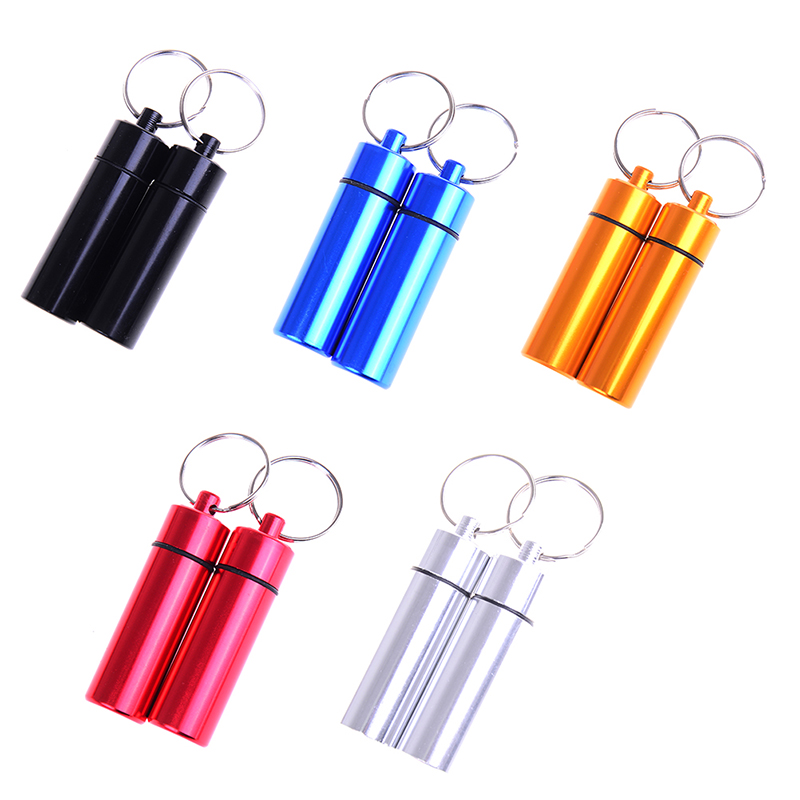 2Pcs Waterproof aluminum portable pill box case bottle cache keychain 3CAU 2Pcs Waterproof aluminum portable pill box case bottle cache keychain 3CAU