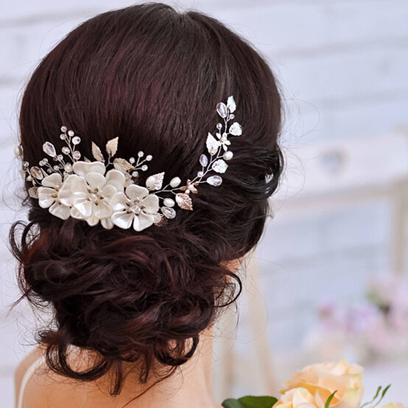 Women bridal white flower rhinestone pearl hair clip wedding hair accessori L _t ON10305