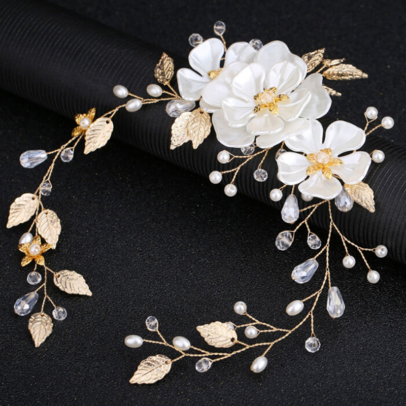 Women bridal white flower rhinestone pearl hair clip wedding hair accessori L _t ON10305