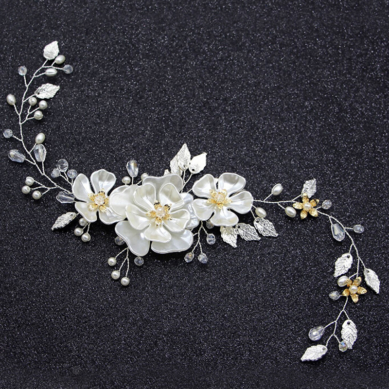 Women bridal white flower rhinestone pearl hair clip wedding hair accessori L _t ON10305