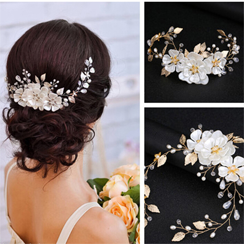 Women bridal white flower rhinestone pearl hair clip wedding hair accessori L _t ON10305 Women bridal white flower rhinestone pearl hair clip wedding hair accessori L _t ON10305