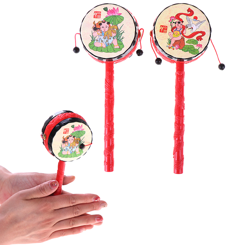 1Pc Chinese traditional spin toy rattle drum kids cartoon hand bell for b-qy Bw