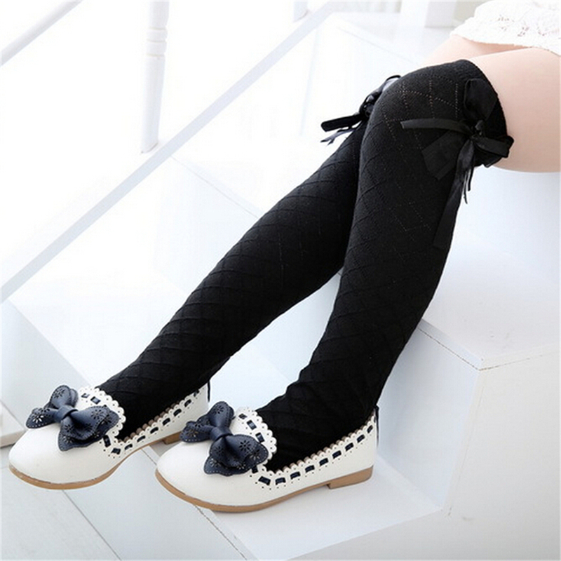 Girl Classic Kids Cotton Socks Tights School High Knee Gridding Bow Stockings-b - Picture 11 of 16