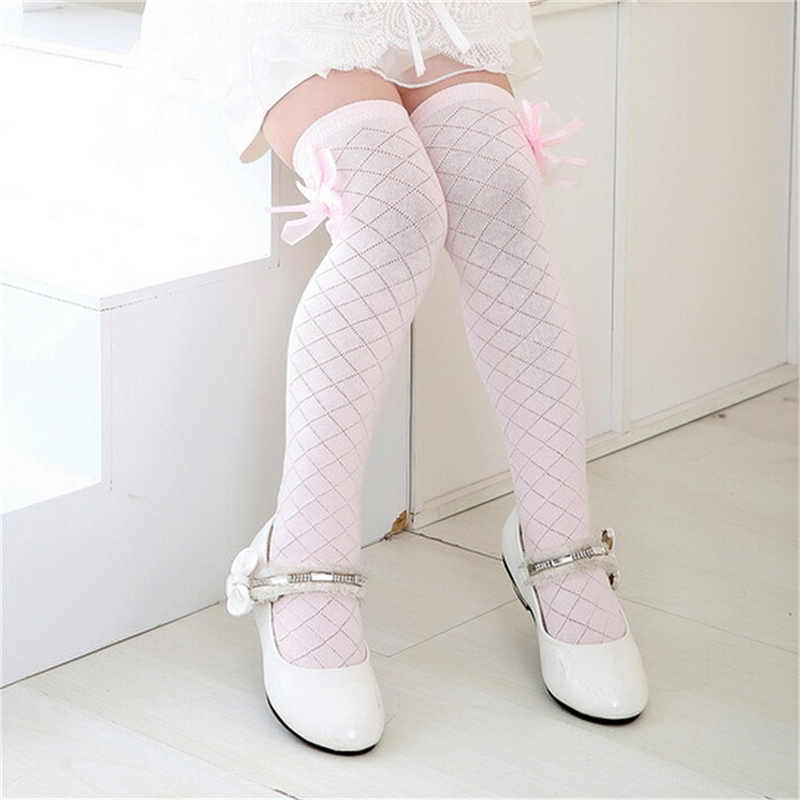 Girl Classic Kids Cotton Socks Tights School High Knee Gridding Bow Stockings-b - Picture 15 of 16