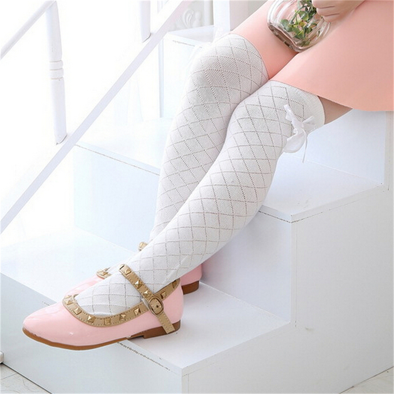 Girl Classic Kids Cotton Socks Tights School High Knee Gridding Bow Stockings-b - Picture 13 of 16