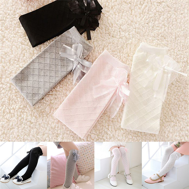 Girl Classic Kids Cotton Socks Tights School High Knee Gridding Bow Stockings-b - Picture 8 of 16