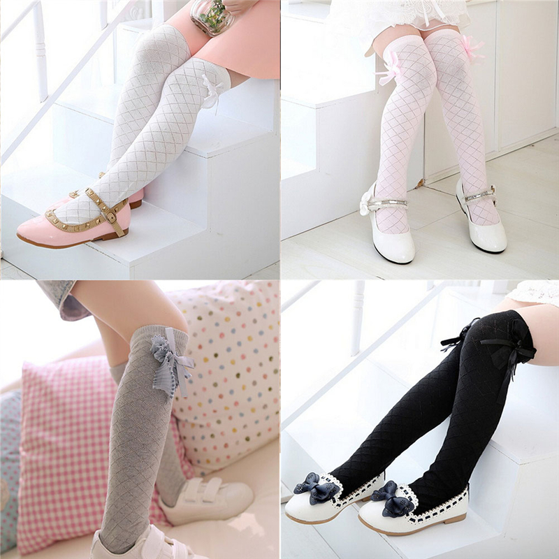 Girl Classic Kids Cotton Socks Tights School High Knee Gridding Bow Stockings-b - Picture 10 of 16