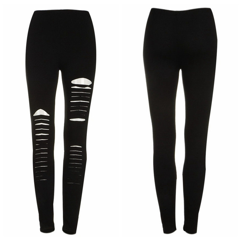 Sexy Black Punk Ripped Torn Slashed Cut Striped Leggings Pants Gothic Cl*d* - Picture 7 of 11