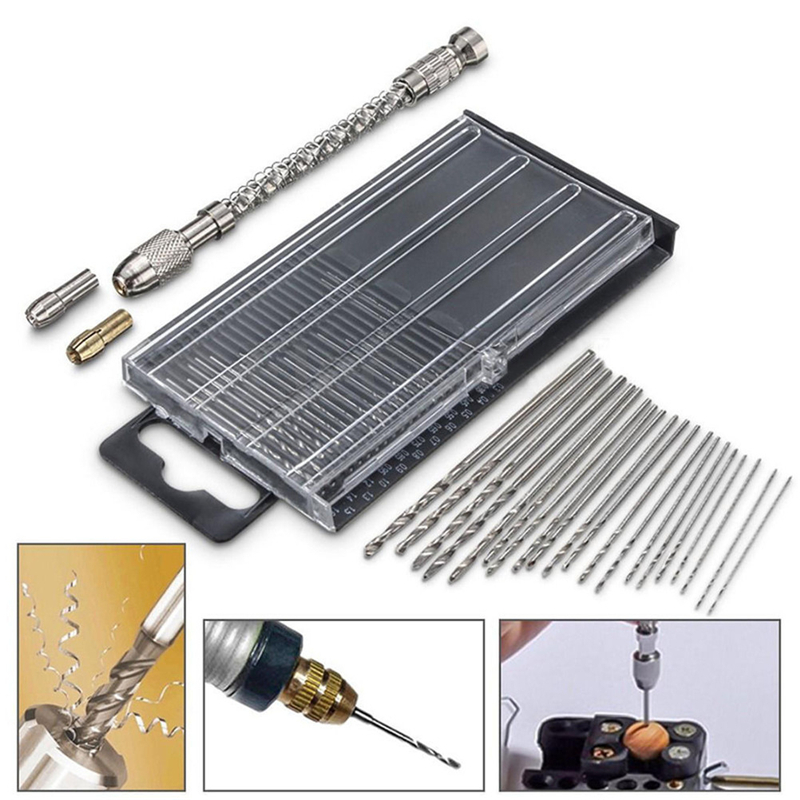 Mini Micro Twist Drill 0.3 1.6mm HSS Bit Set Hand Spiral Pin Vise Jewelry 6 QF