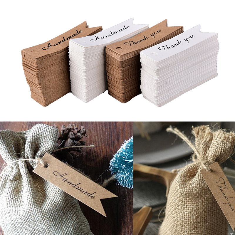 100x Kraft Paper HANDMADE THANK YOU Gift Tags Rustic Wedding Favor Tag ...