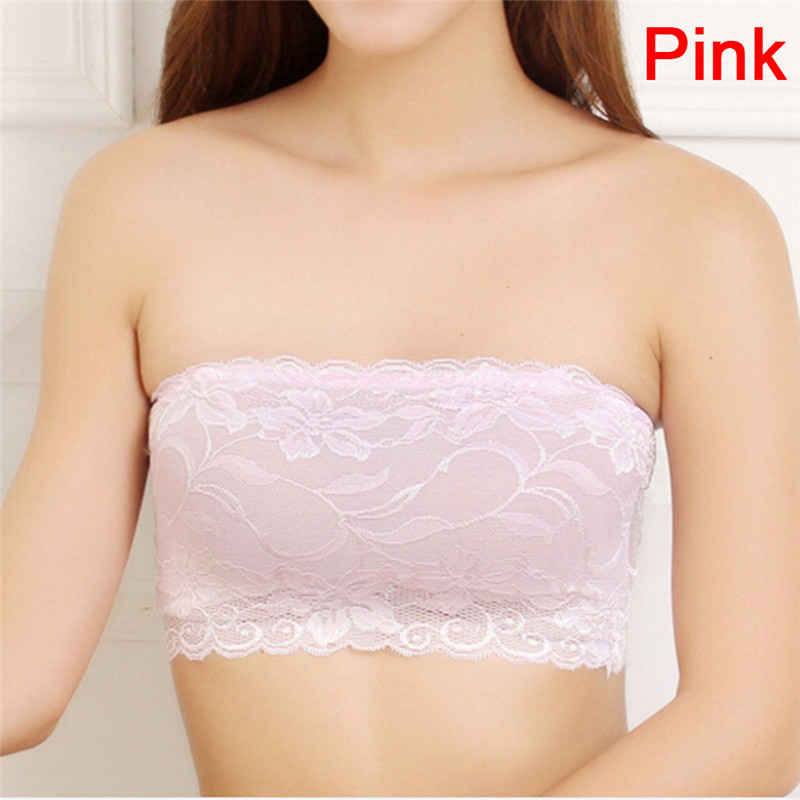 Ladies Sexy Lace Stretch Boob Tube Top Bandeau Strapless Padded