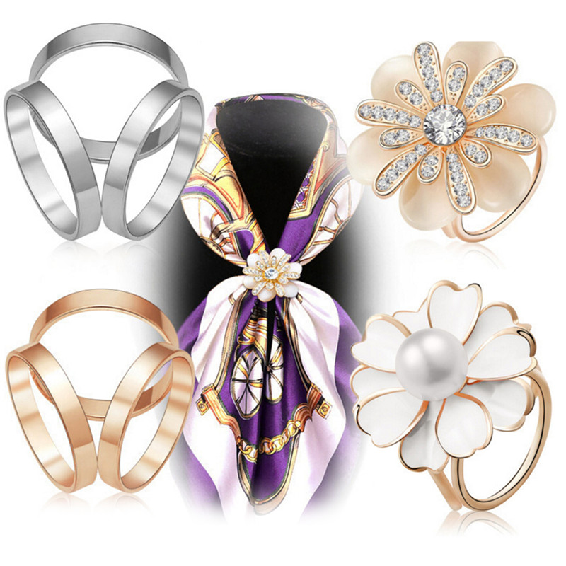 Drops Pearl Camellia Scarf Clip Brooch Pin Hollow Out Shawl Buckle Women ^SE