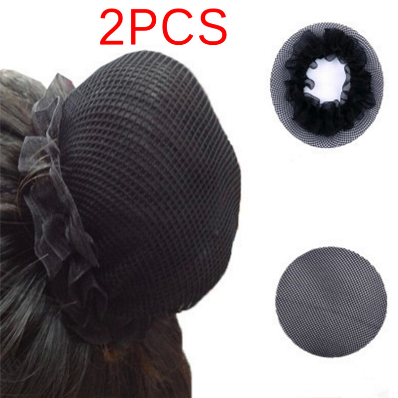2PCs Women Ballet Dance Skating Snoods Hair Net Bun Cover Black