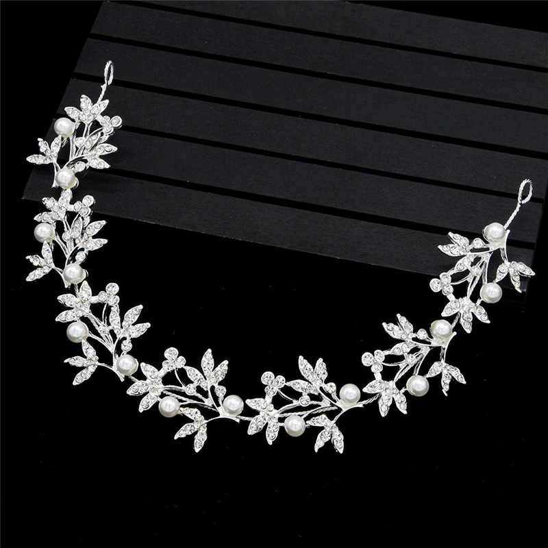 Silver Bendable Pearl Crystal Bridal Hair Vine Wedding Headband Hair Access@j F~