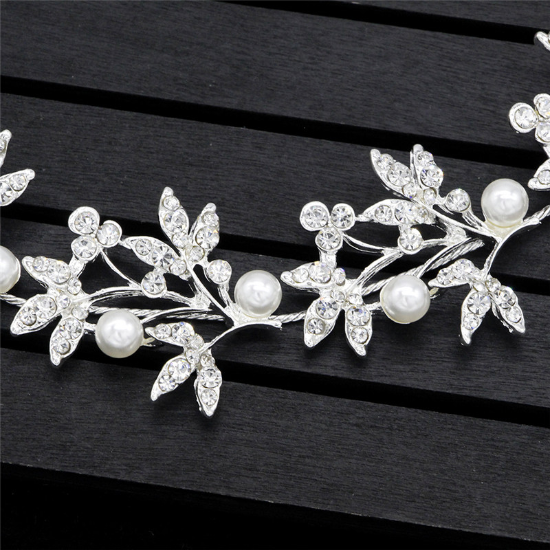 Silver Bendable Pearl Crystal Bridal Hair Vine Wedding Headband Hair Access@j F~ ON10191