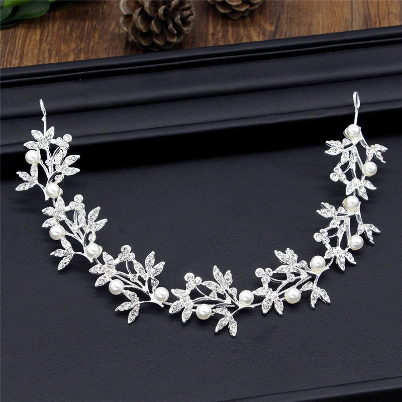 Silver Bendable Pearl Crystal Bridal Hair Vine Wedding Headband Hair Access@j F~ ON10191