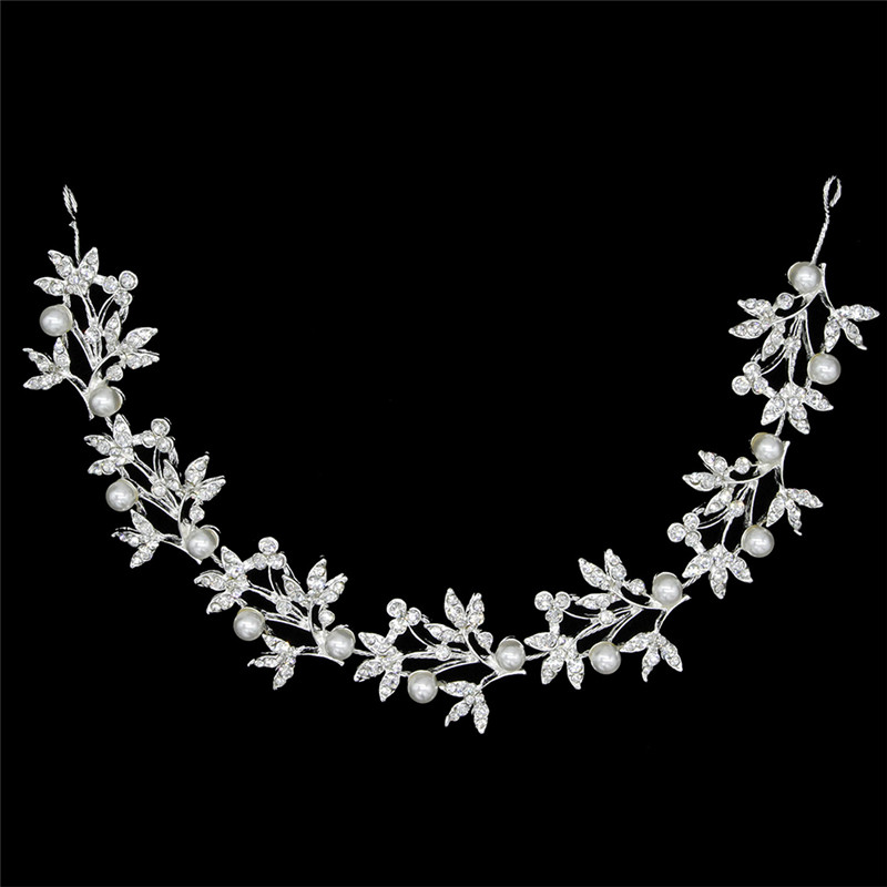 Silver Bendable Pearl Crystal Bridal Hair Vine Wedding Headband Hair Access@j F~ ON10191